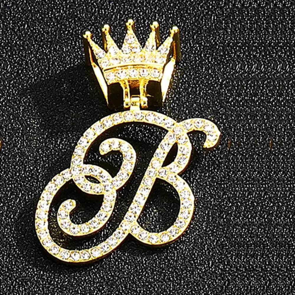 NEW Iced Out Initial Hip Hop Cursive Bling Monogram Letter "B" Pendant  Necklace